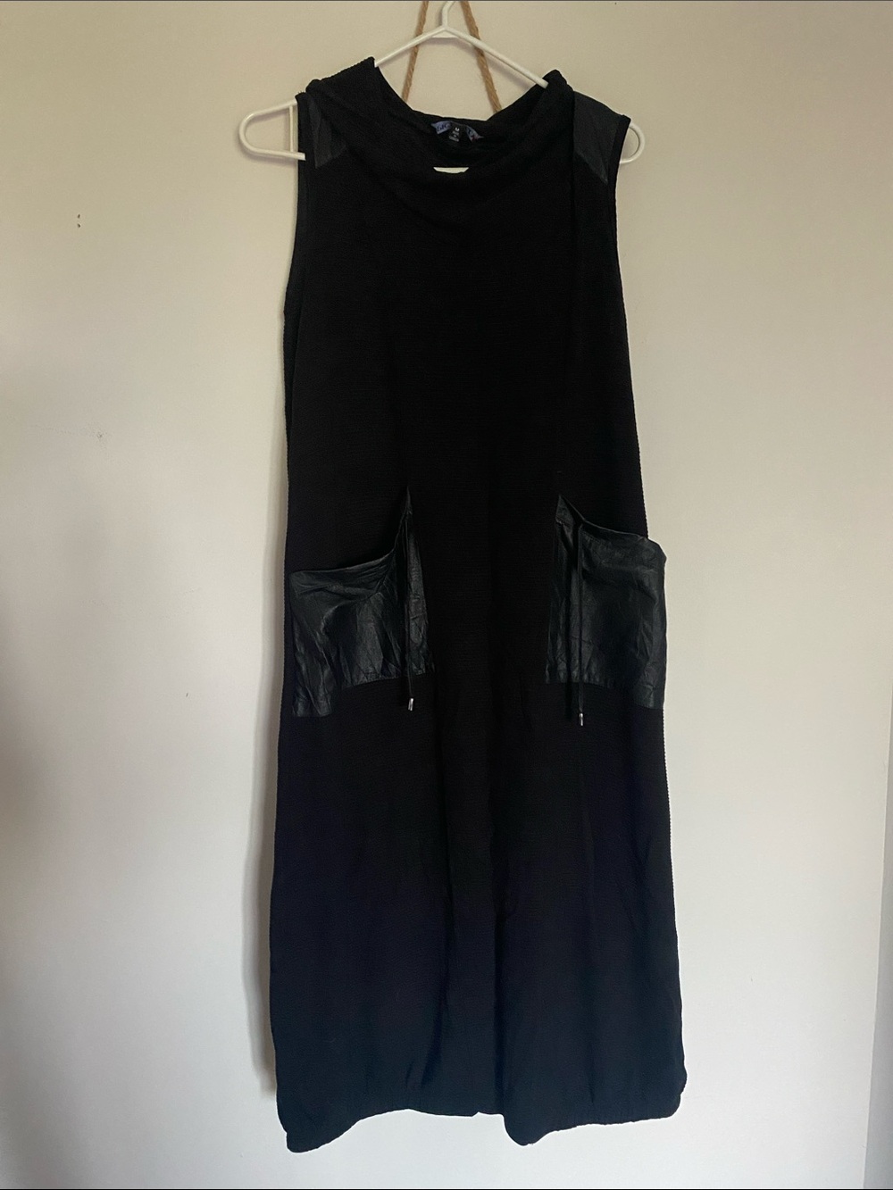 Piccadilly Sleeveless Black Maxi Dress with Faux Leather Pockets Ladies Clothes